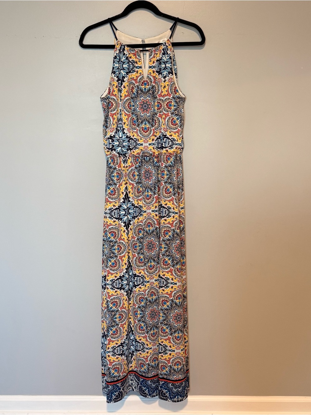 London Times Sleeveless Maxi Dress Stretch Knit Elastic Waist Size 10 Boho